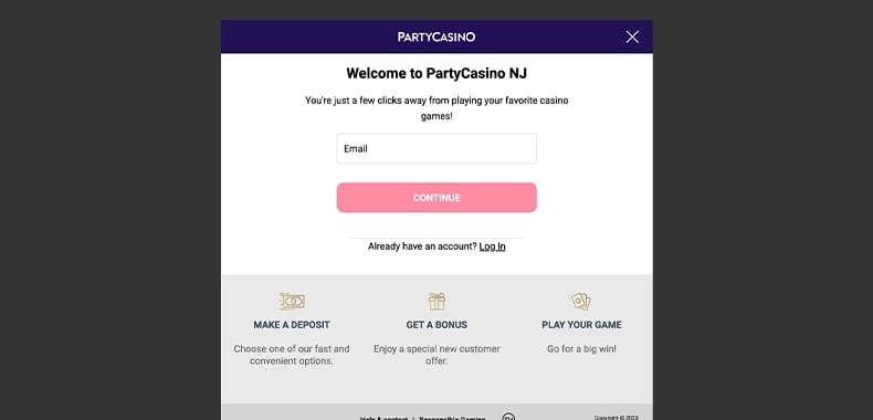 Party Online Casino NJ registration page