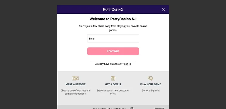 Party Online Casino NJ registration page