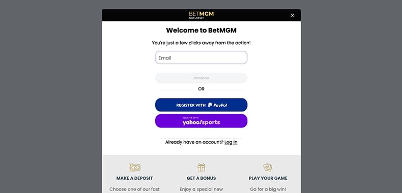 BetMGM Online Casino NJ registration page