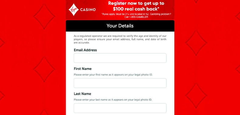 Virgin Casino Online Registration Page